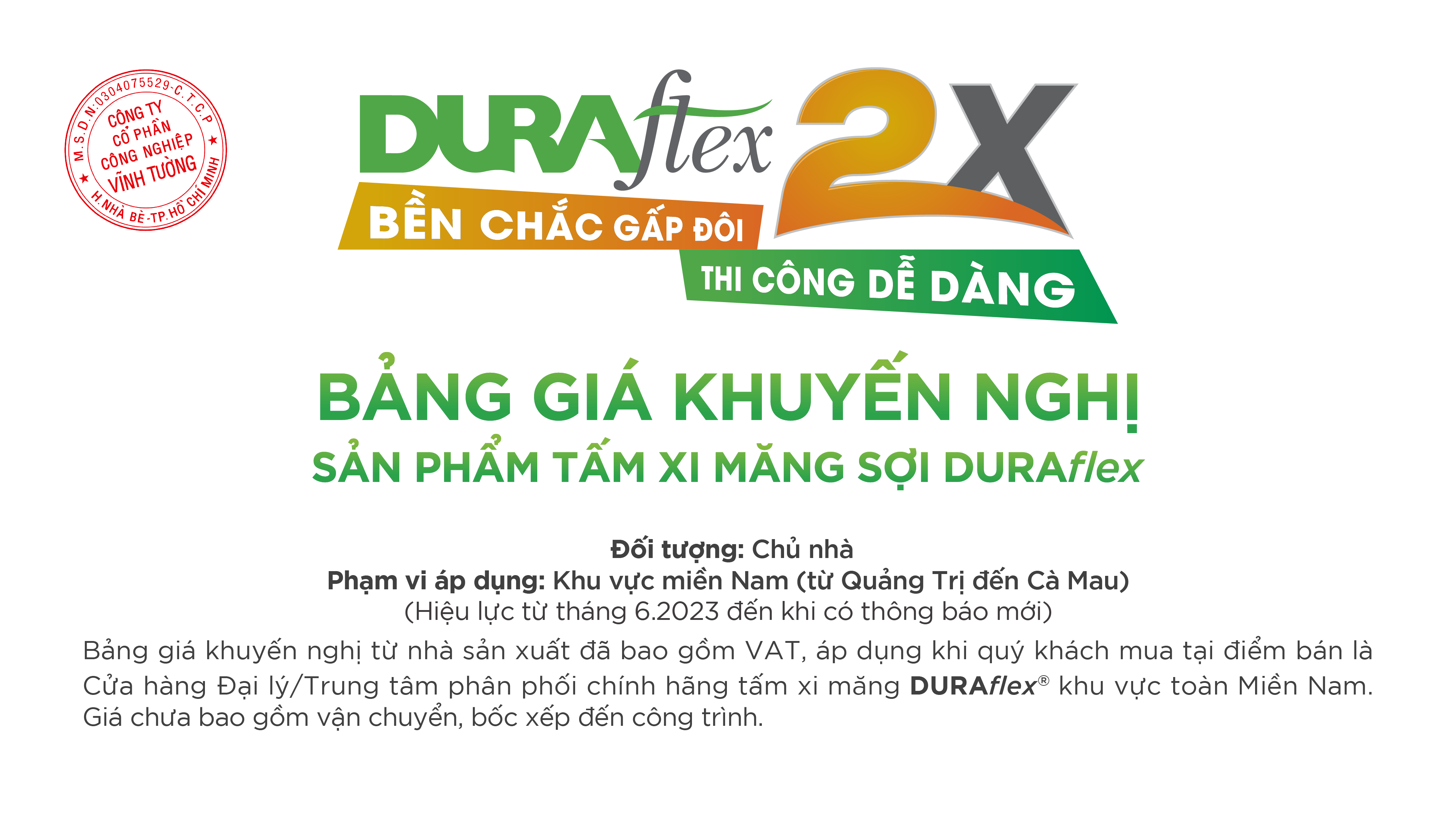 Báo giá khuyến nghị sản phẩm tấm xi măng sợi DURAflex 2X