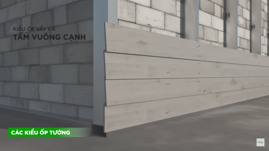 Tường ốp tấm vân gỗ DURAwood ốp vẩy cá vuông cạnh